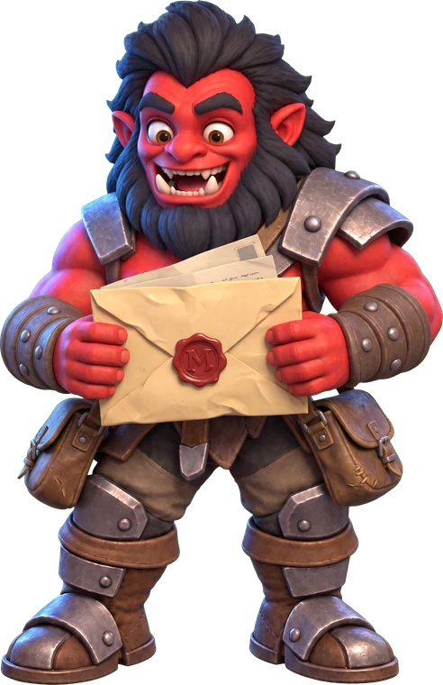 Axe holding a big envelope like an eager mailman