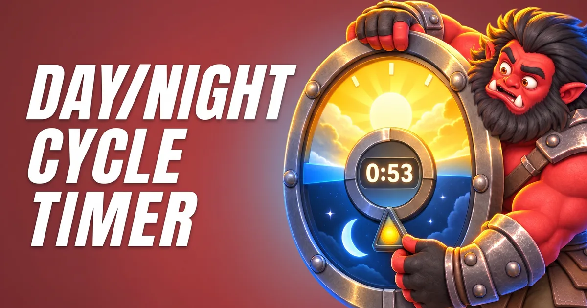 Axe holding a big day and night dial with the sun and the moon, title image of the Dota 2 Day/Night Cycle Timer Tool