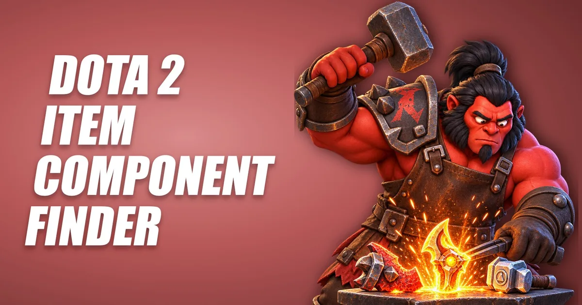 Axe as a blacksmith hammering glowing Dota 2 item parts together on an anvil, title image of the Item Component Finder Tool