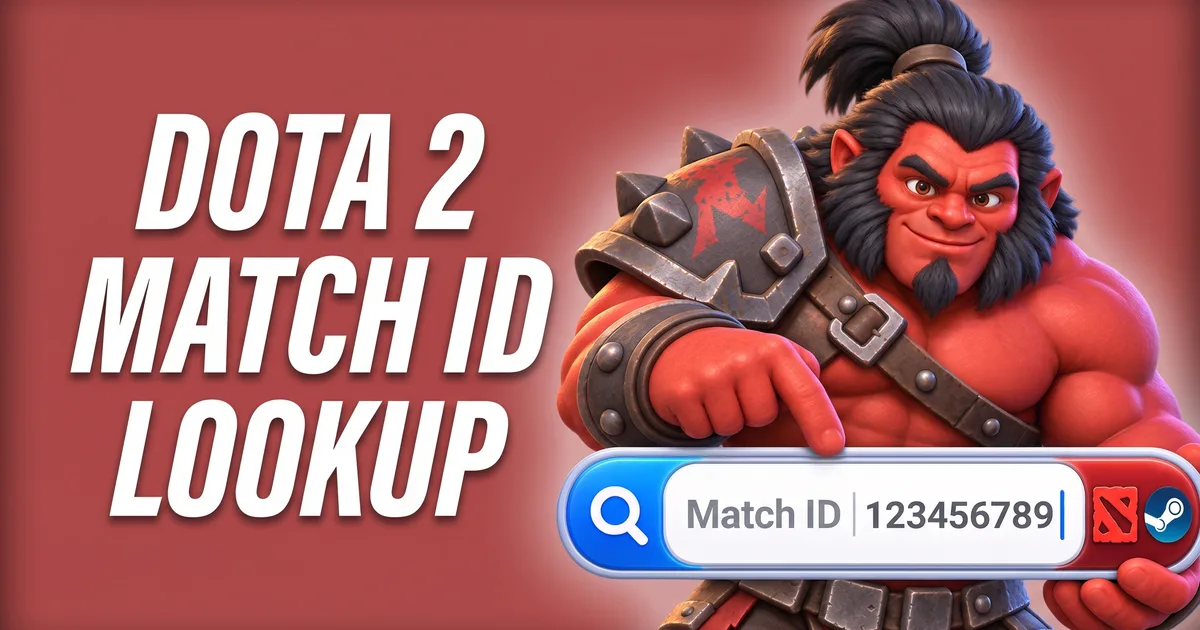Axe pointing at a big match ID search bar, title image of the Match ID Lookup Tool for Dota 2