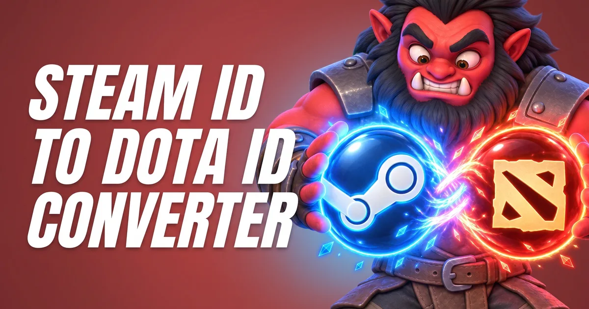 Axe holding a Steam orb and a Dota orb, title image of the Steam ID to Dota ID Converter